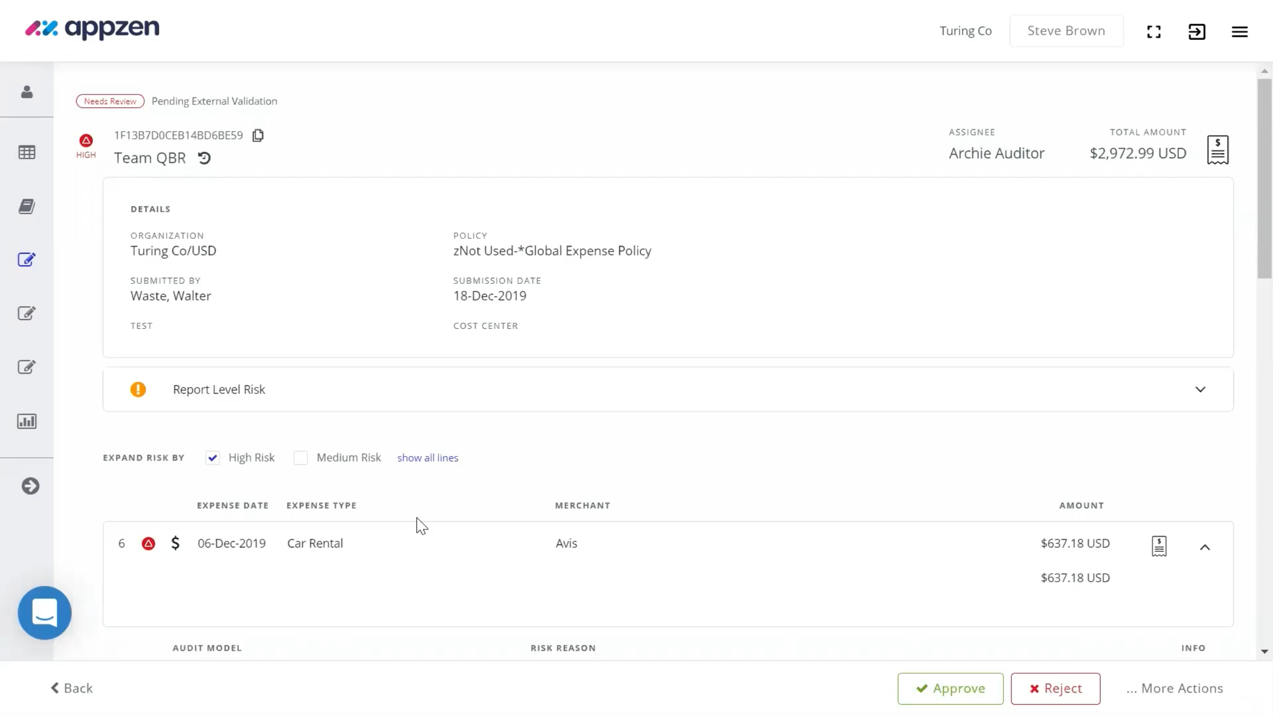 screenshot of Expense Audit